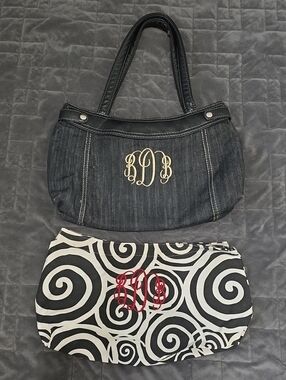 Thirty-one Monogram BDB Denim Bag With Interchanging Black & White Swirl Bag